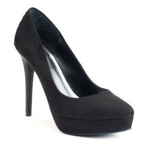 J Lo Black Suede Platform Heels Black Sz 7 M